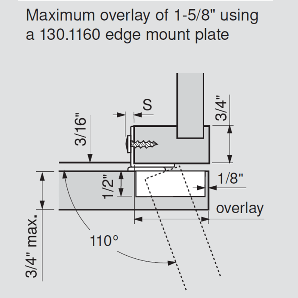 Compact 33 Edge Mount Mounting Plate, Nickel-Plated, Screw-On, 1-1/8" Overlay - Alt Image 4