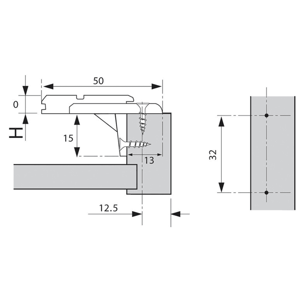 Clip Flange Face Frame Mounting Plate, Nickel-Plated, Screw-On, 0mm - Alt Image 1