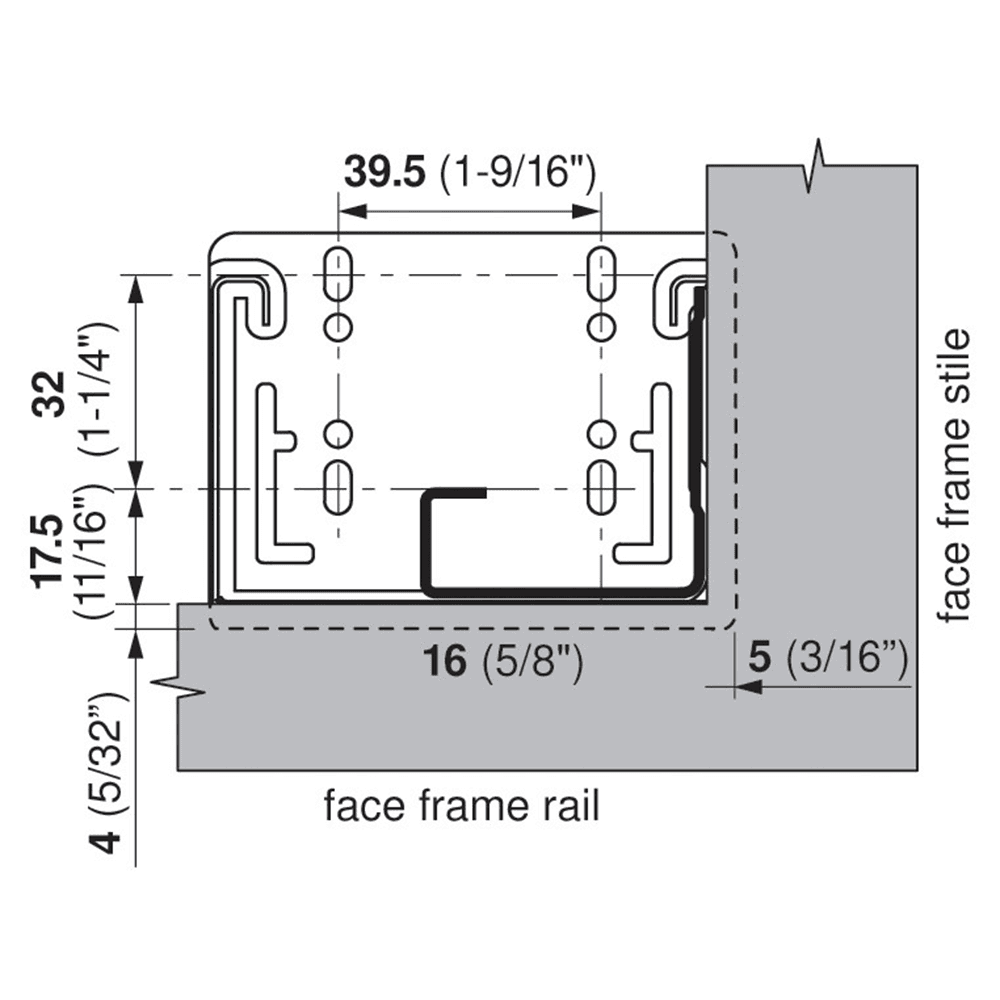 Blum Tandem Plus Rear Socket for 9" Slides Screw-On Depths 10-15/32" to 11-3/32" - Product Image 2