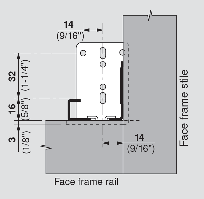 Blum Tandem Narrow Rear Mounting Bracket - Side View