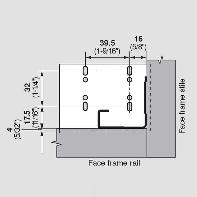 Blum Tandem Plus Rear Socket for 9" Slides Screw-On Depths 10-15/32" to 11-3/32" - Product Image 3