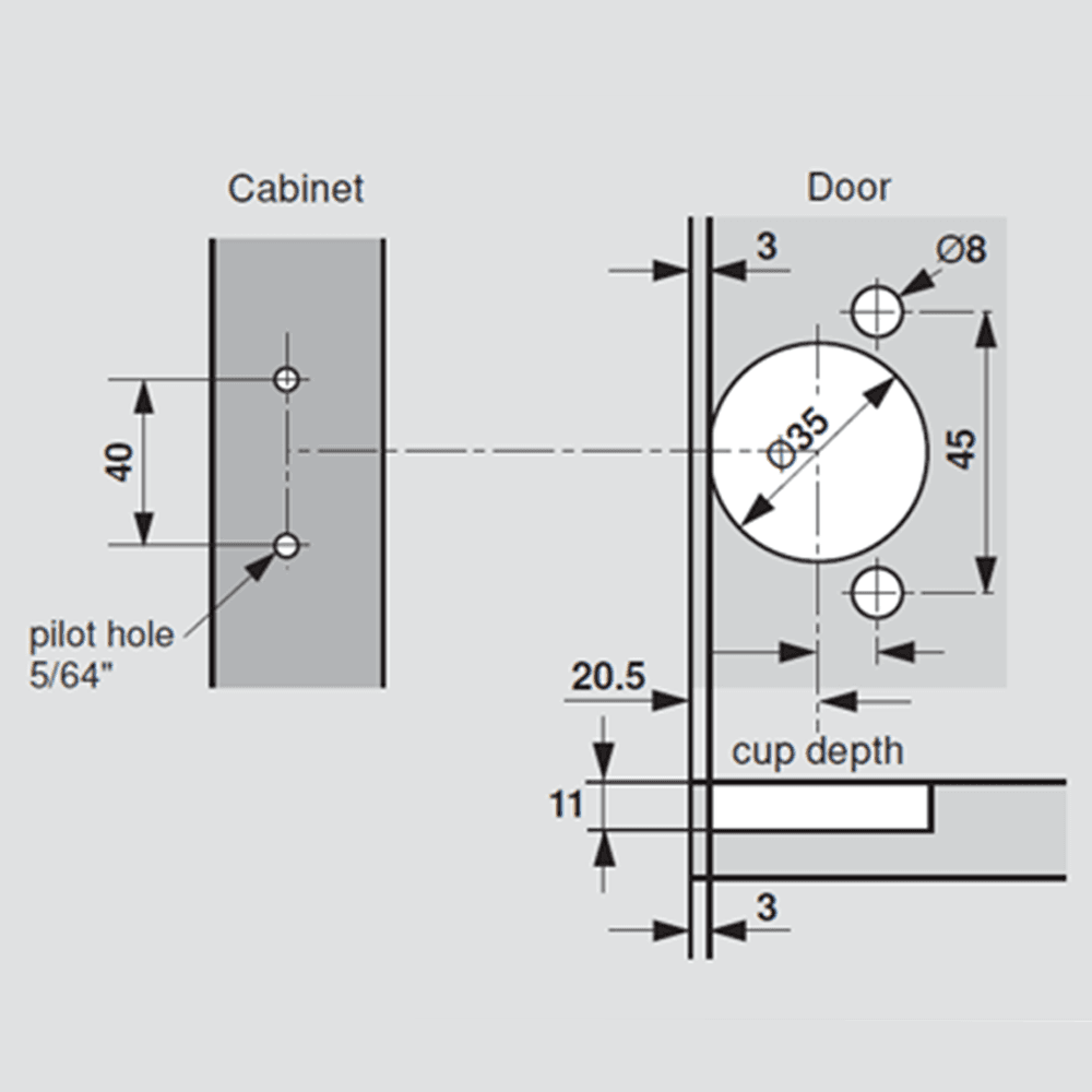 Compact 38B 107&#730; Opening Wrap-Around Face Frame Hinge, 45mm Boring Pattern with BLUMOTION Soft-Closing, 1-3/8" Overlay, Screw-On - Alt Image 2
