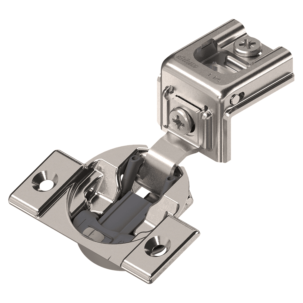Compact 39C 110&#730; Opening Wrap-Around Face Frame Hinge, 45mm Boring Pattern with BLUMOTION Soft-Closing, 1-1/4" Overlay, Screw-On - Main Image