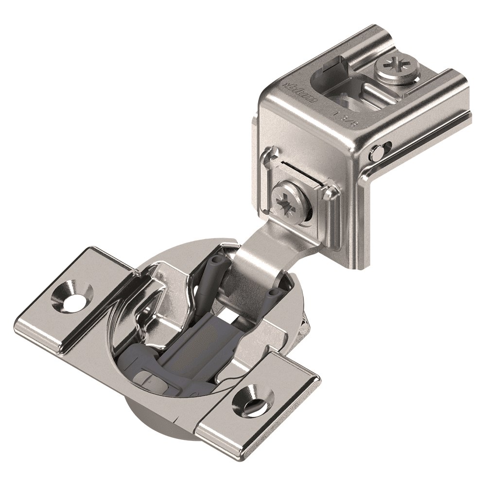 Compact 39C 110&#730; Opening Wrap-Around Face Frame Hinge, 45mm Boring Pattern with BLUMOTION Soft-Closing, 1-3/8" Overlay, Screw-On - Main Image