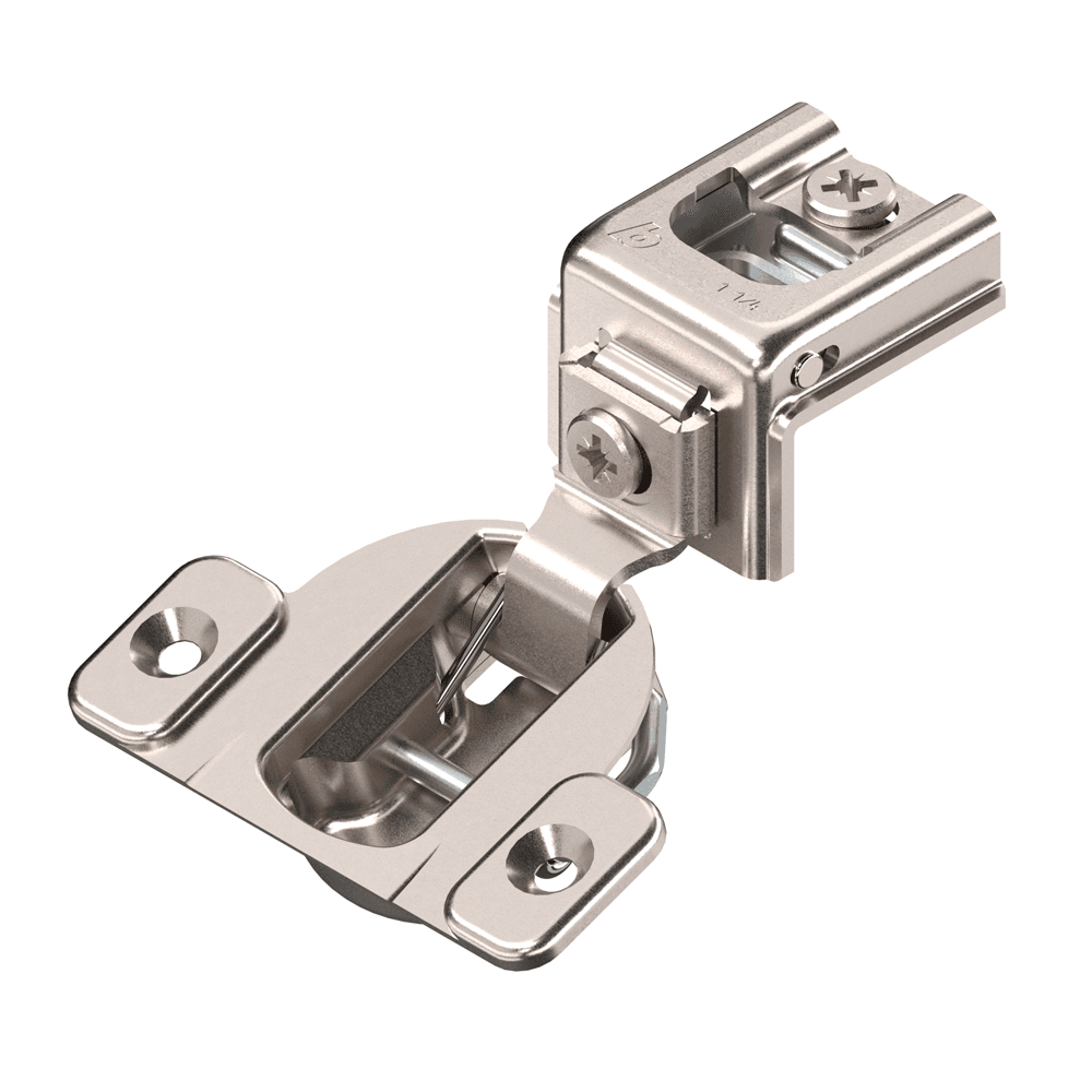 Compact 39C 110&#730; Opening Wrap-Around Face Frame Hinge, 45mm Boring Pattern, Self-Closing, 1-1/4" Overlay, Screw-On - Main Image
