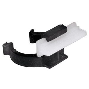 Blum Press-In Toe Kick Clip for Leg Leveler: Rabbeted top inside edge for flange clearance