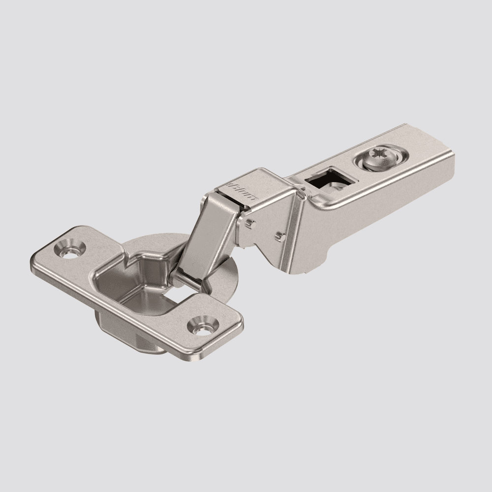 Clip 100° Opening Hinge, 45mm Bore Pattern, Free-Swinging, Half Overlay, Nickel-Plated, Screw-On - Main Image