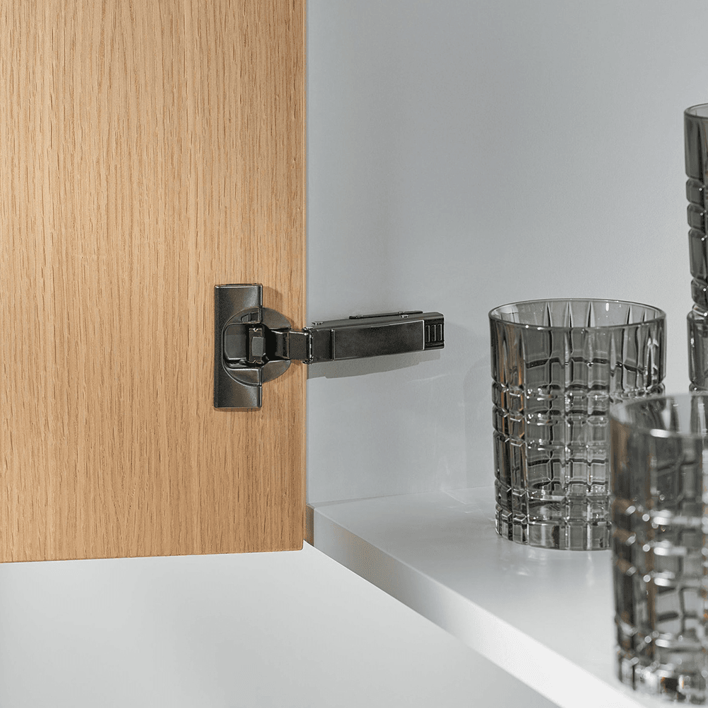 Clip Top 95° Opening Thick Door Hinge, 45mm Bore Pattern, Soft-Closing, Full Overlay, Nickel-Plated, Screw-On - Alt Image 3