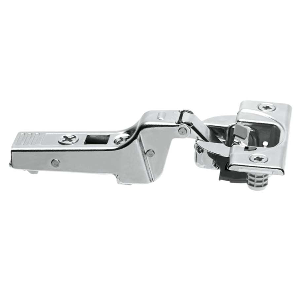 Clip Top 95° Opening Thick Door Hinge, 45mm Bore Pattern, Self-Closing, Half Overlay, Nickel-Plated, Dowelled - Main Image