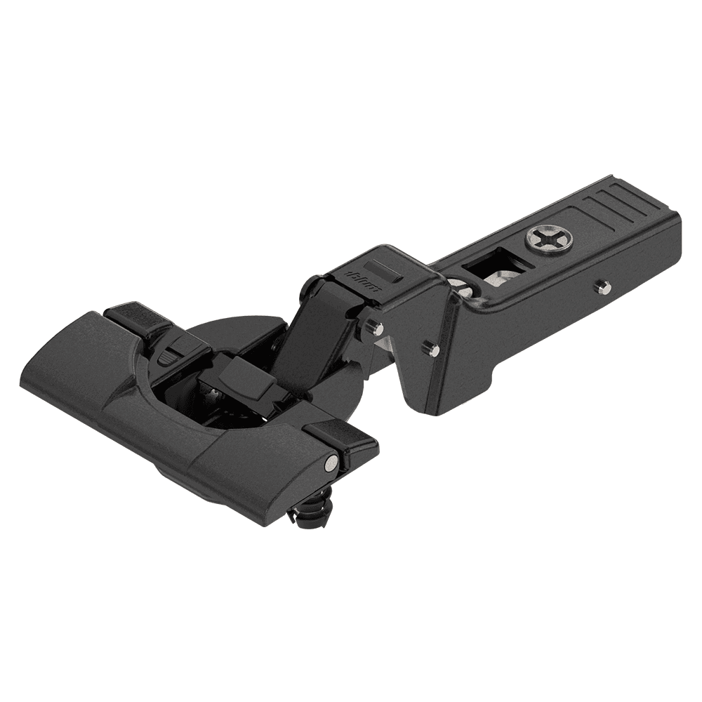 Clip Top 95° Opening Thick Door Hinge, 45mm Bore Pattern, Self-Closing, Half Overlay, Onyx Black, Inserta - Main Image
