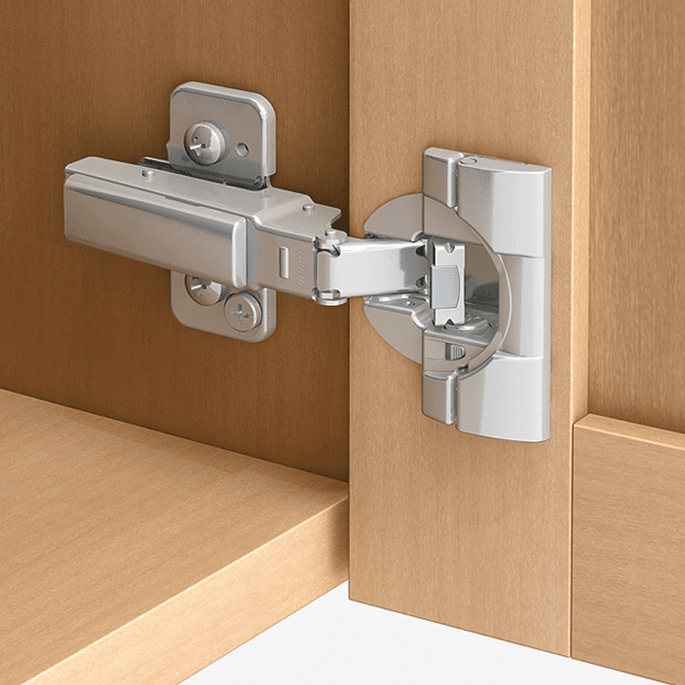 Clip Top 95° Opening Thick Door Hinge, 45mm Bore Pattern, Self-Closing, Inset, Nickel-Plated, Dowelled - Alt Image 1