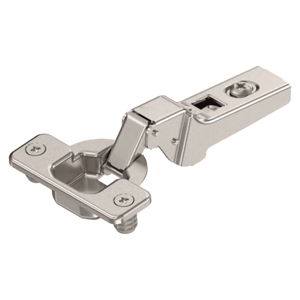 Clip 100° Opening Hinge, 45mm Bore Pattern, Self-Closing, Half Overlay, Nickel-Plated, Dowelled - Main Image
