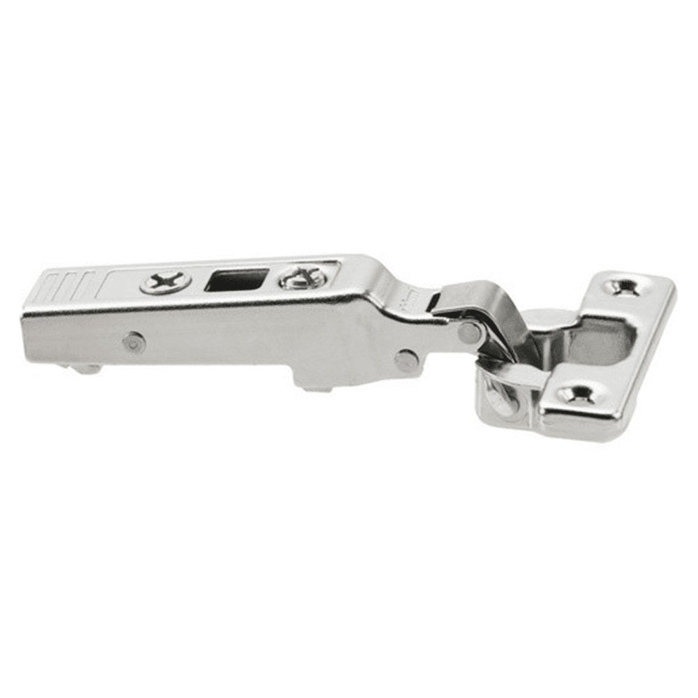 Clip Top 94° Opening Mini Hinge, 38mm Bore Pattern, Self-Closing, Full Overlay, Nickel-Plated, Screw-On - Main Image