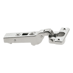 Clip Top 94° Opening Mini Hinge, 38mm Bore Pattern, Self-Closing, Half Overlay, Nickel-Plated, Screw-On - Main Image