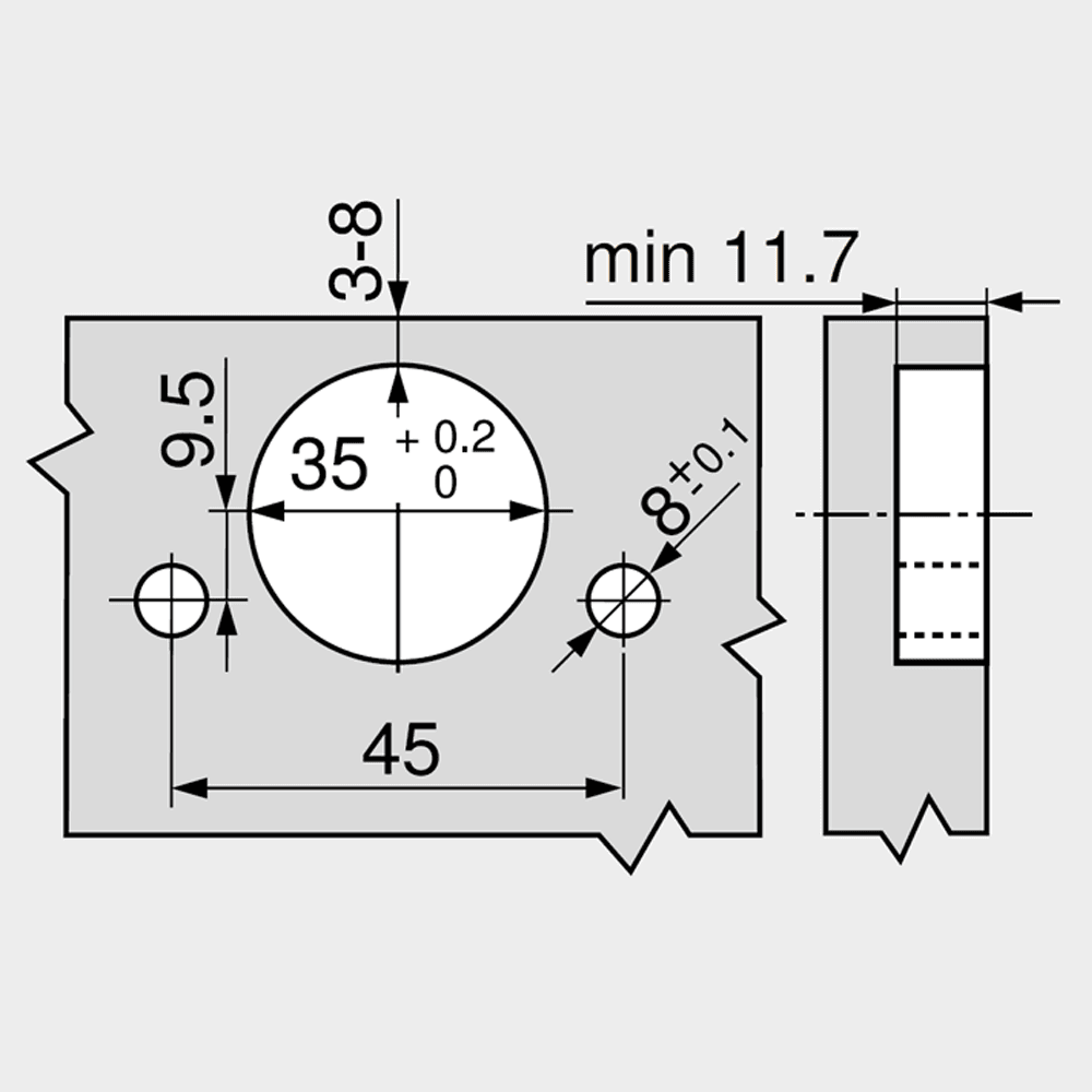 Clip Top 155° Opening Zero Protrusion Hinge, 45mm Bore Pattern, Self-Closing, Full Overlay, Nickel-Plated, Inserta - Alt Image 3