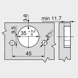 Clip Top 155° Opening Zero Protrusion Hinge, 45mm Bore Pattern, Self-Closing, Full Overlay, Nickel-Plated, Inserta - Alt Image 3