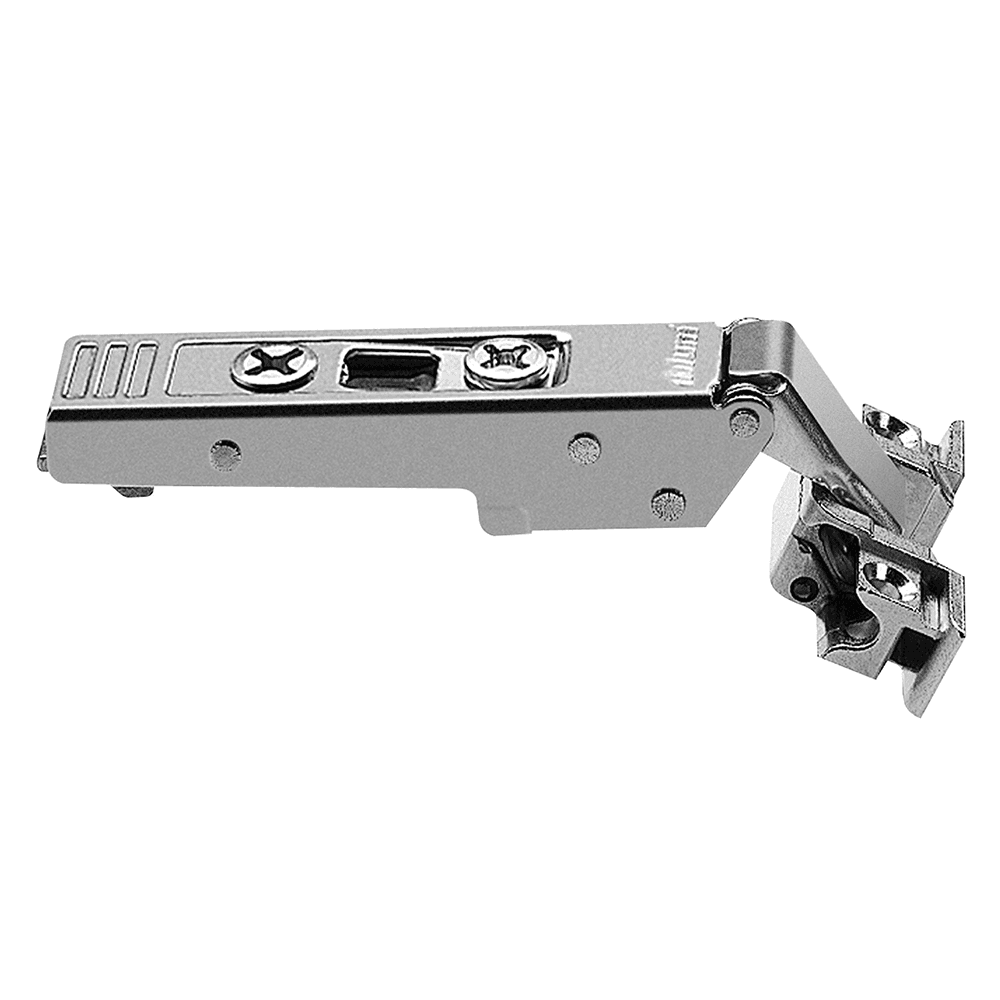 Clip Top 120&#730; Opening Narrow Aluminum Door Hinge, 45mm Bore Pattern, Free-Swinging, Full Overlay, Nickel-Plated, Screw-On - Main Image