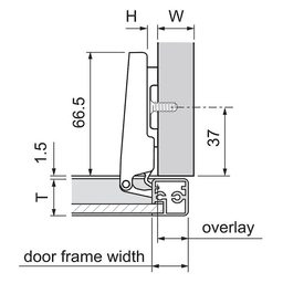 Clip Top 120&#730; Opening Narrow Aluminum Door Hinge, 45mm Bore Pattern, Free-Swinging, Full Overlay, Nickel-Plated, Screw-On - Alt Image 1