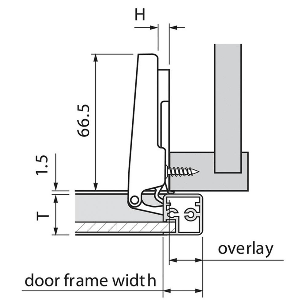 Clip Top 120&#730; Opening Narrow Aluminum Door Hinge, 45mm Bore Pattern, Free-Swinging, Full Overlay, Nickel-Plated, Screw-On - Alt Image 2