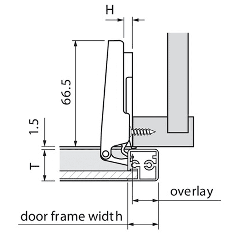 Clip Top 120&#730; Opening Narrow Aluminum Door Hinge, 45mm Bore Pattern, Self-Closing, Full Overlay, Nickel-Plated, Screw-On - Alt Image 2