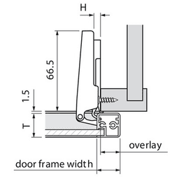 Clip Top 120&#730; Opening Narrow Aluminum Door Hinge, 45mm Bore Pattern, Self-Closing, Full Overlay, Nickel-Plated, Screw-On - Alt Image 2