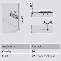 Tip-On Push to Open In-Line Adaptor Plate for Standard Doors, Gray - Alt Image 1