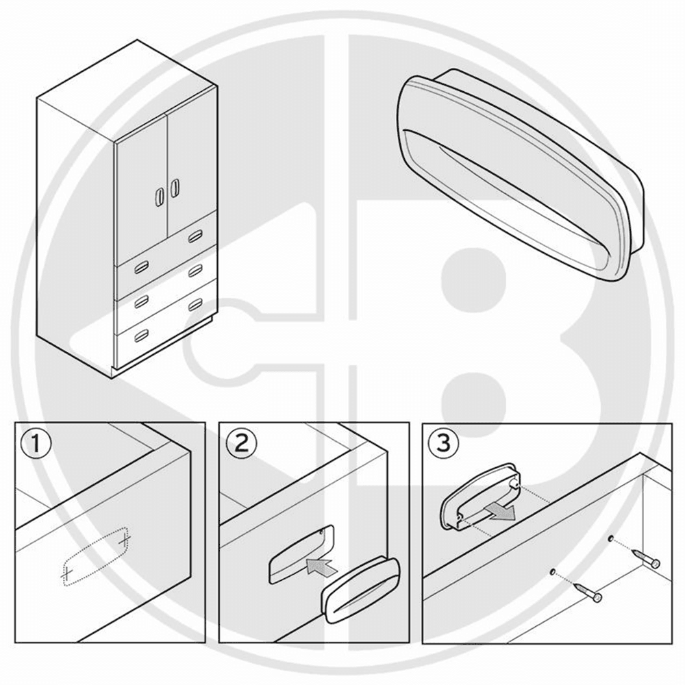 Bainbridge Manufacturing Inc 2-55/64" Plastic Flush Pull, Putty - Installation Diagram