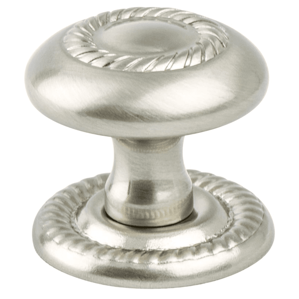 Brushed Nickel Roped Knob with Backplate from Berenson Hardware's Advantage Plus Four Collection