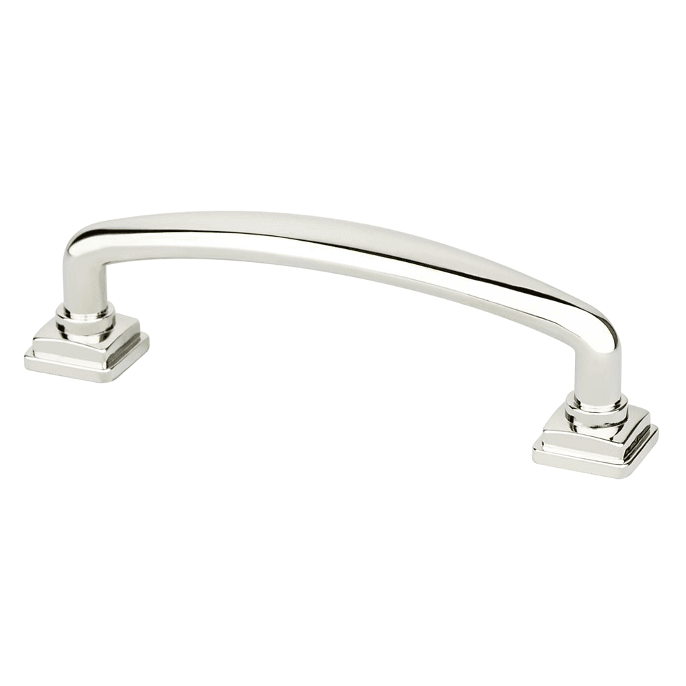 96mm polished nickel cabinet pull with square base from Berenson Hardware's Tailored Traditional Collection