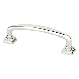 96mm polished nickel cabinet pull with square base from Berenson Hardware's Tailored Traditional Collection