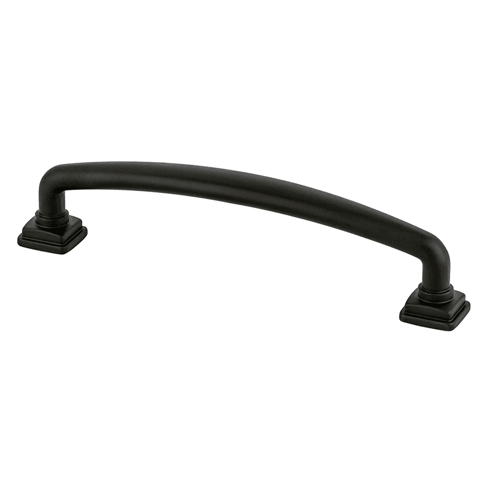 128mm Matte Black handle pull from Berenson Hardware's Tailored Traditional Collection