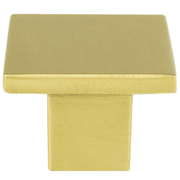 Close-up of the squared shape satin gold Elevate knob with 19/32" base diameter