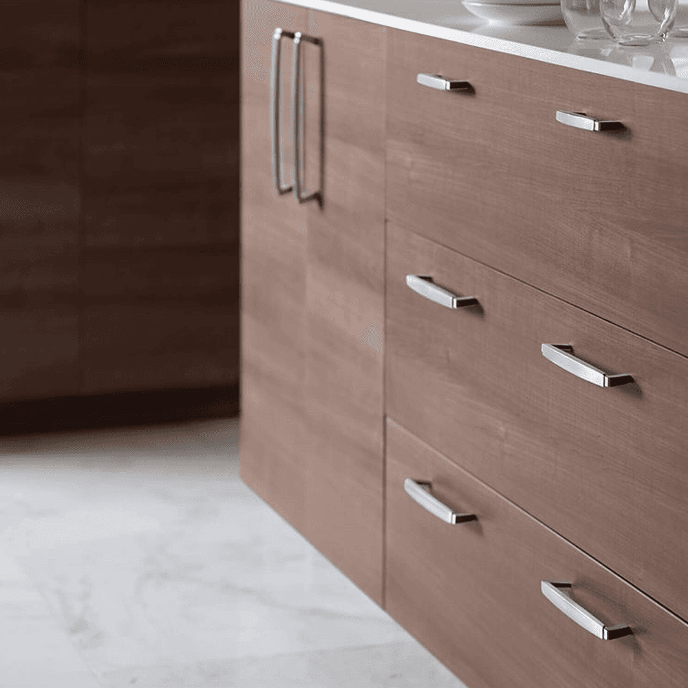Bold style Vested Interest Collection appliance pull in brushed nickel from Berenson Hardware