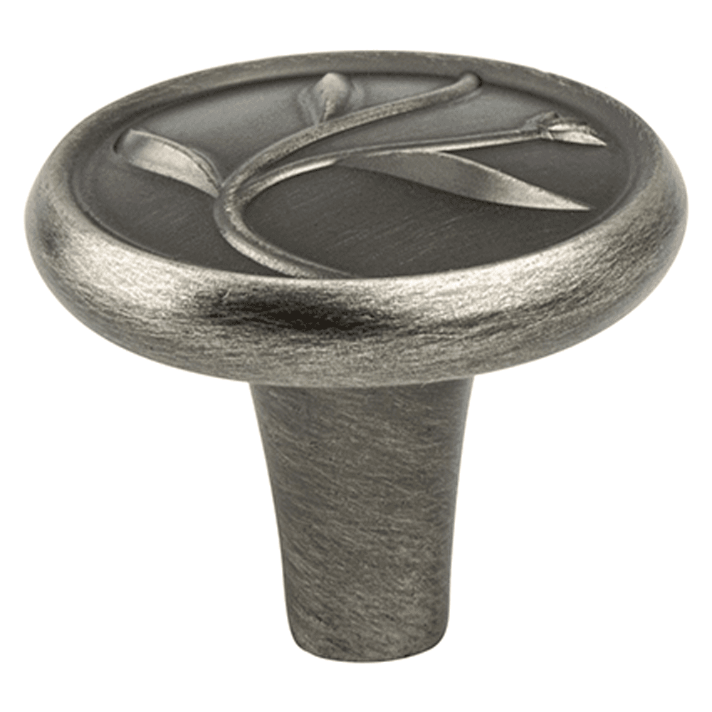 Berenson Hardware 1-1/4" Art Nouveau Leaf Knob in Vintage Nickel - image of knob on white background