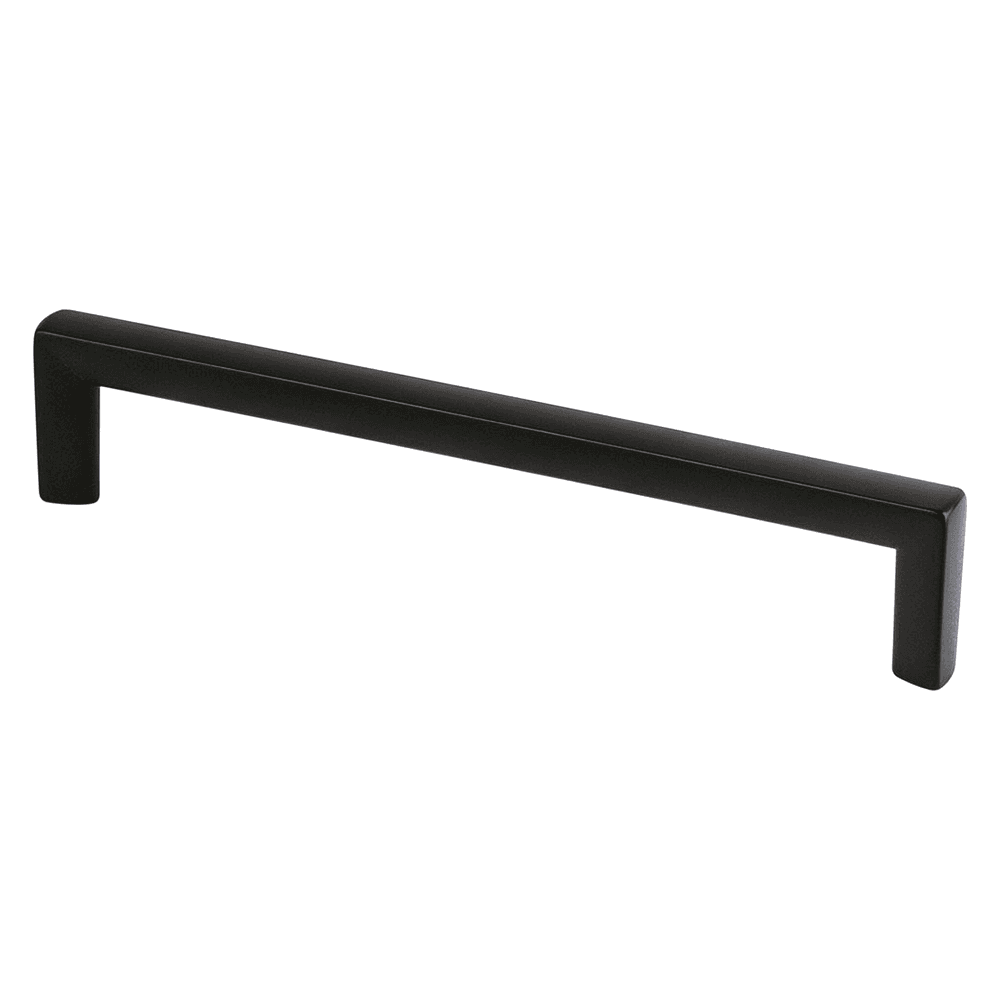 Berenson Hardware 160mm Metro Decorative Bar Pull in Matte Black Installed on Kitchen Cabinet