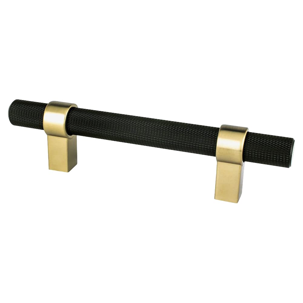 3-25/32" Radial Reign Bar Pull, Matte Black/Modern Brushed Gold - Main Image