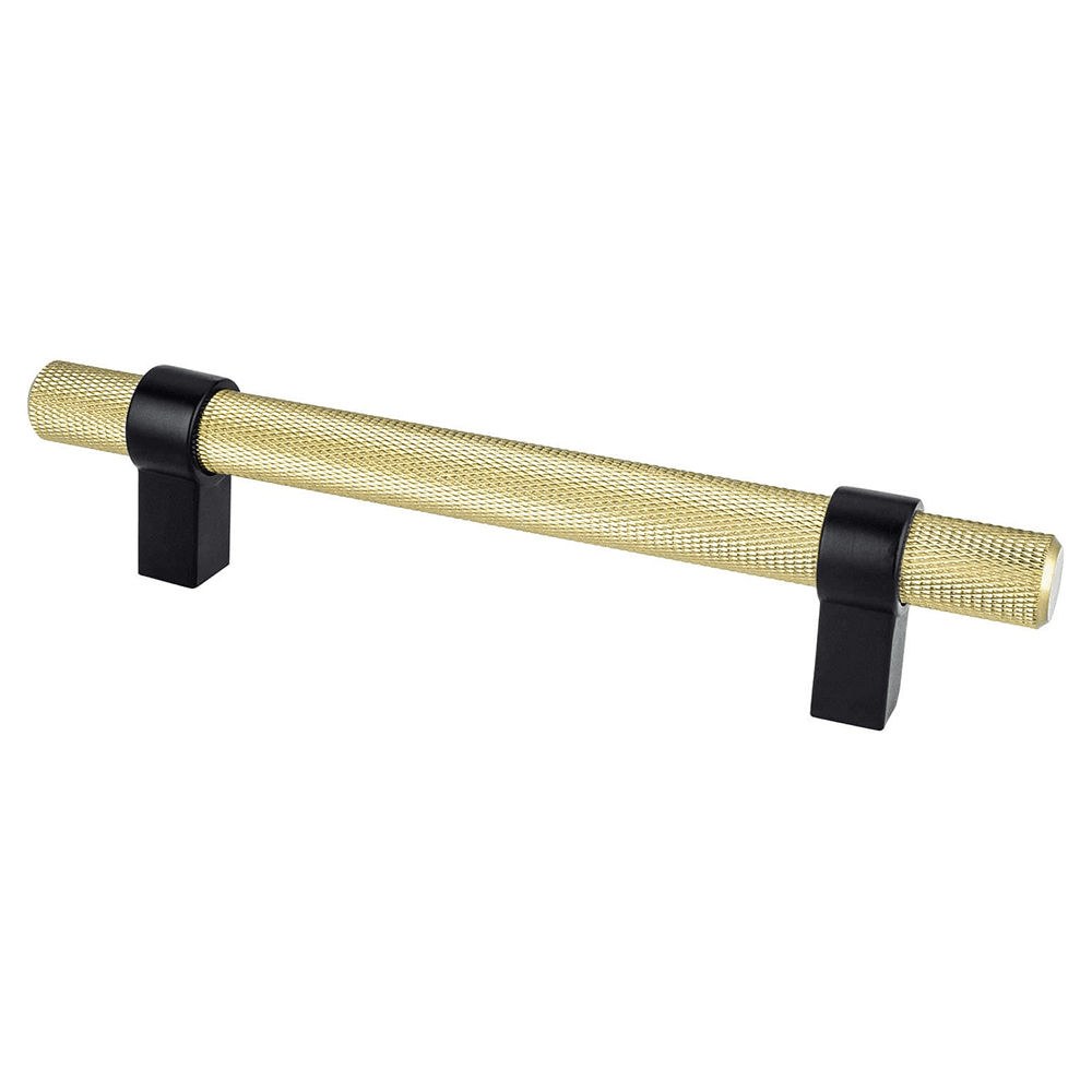 5-1/16" Radial Reign Posts Bar Pull, Modern Brushed Gold/Matte Black Main - Image