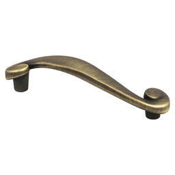 Berenson Hardware 96mm Sonata Handle Pull in Rustic Brushed Brass on a wooden background