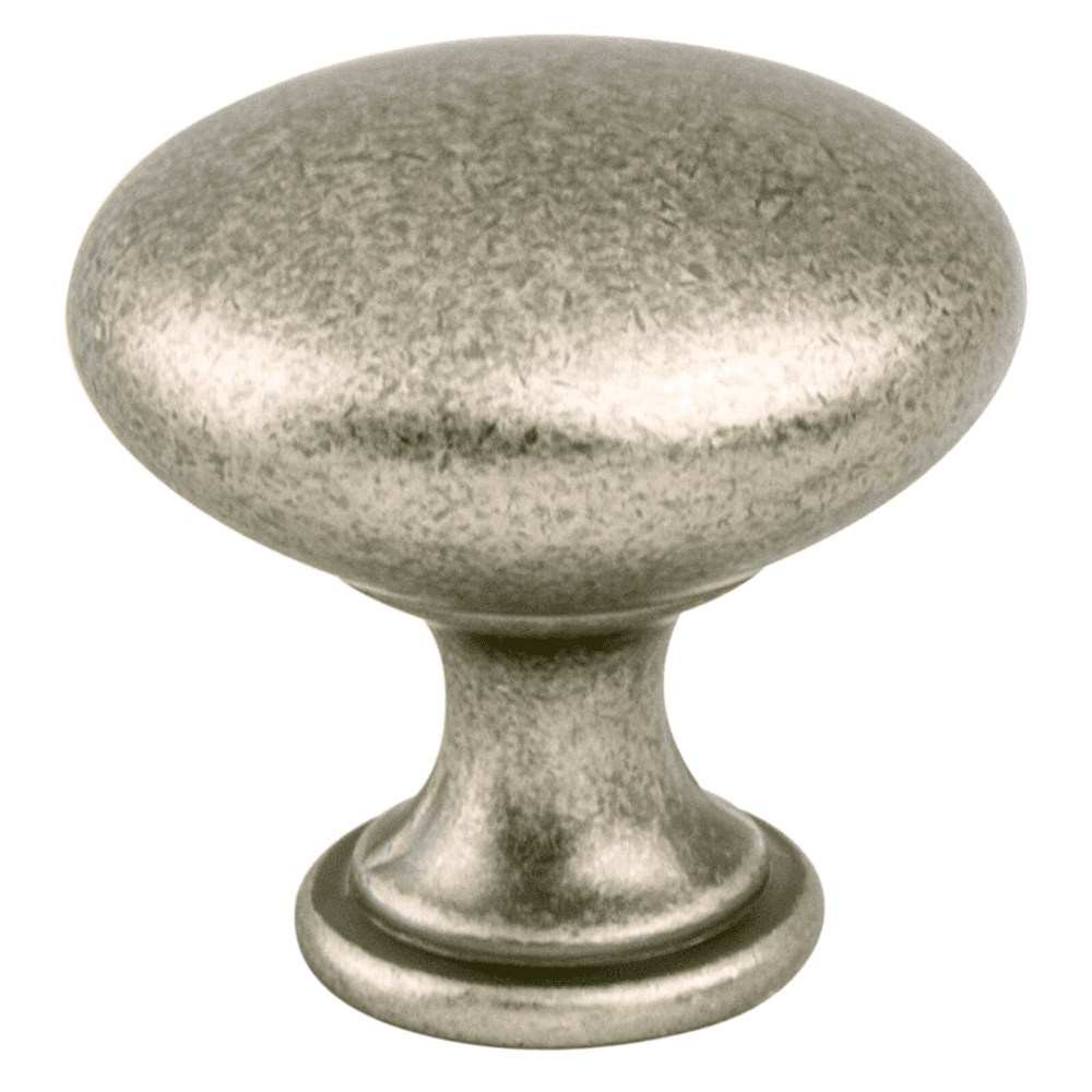 29mm Advantage Plus-1 Round Knob, Weathered Nickel on wood grain background