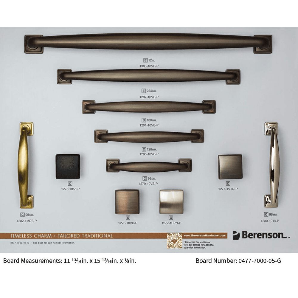 Berenson Tailored Traditional Collection Decorative Hardware Display Board in Verona Bronze