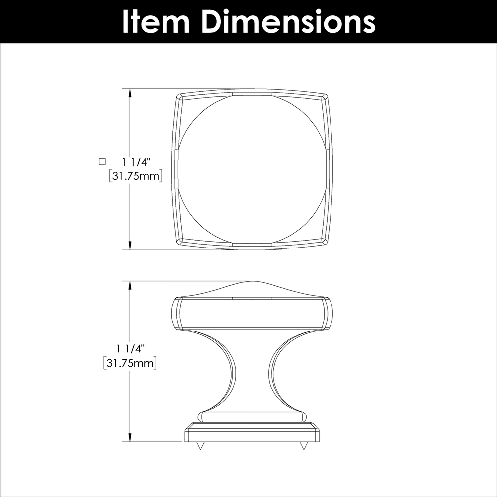 1-1/4" Dover Square Cabinet Knob, Brushed Golden Brass (10/Box) Alt 3 - Image