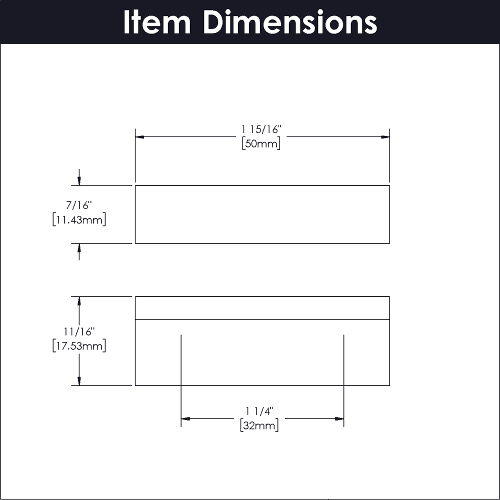 1-1/4" Streamline Rectangular Pull, Flat Onyx (10/Box) Alt 2 - Image