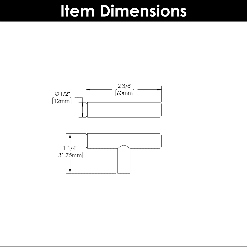 2-3/8" x 1/2" Bar Pulls T-Cabinet Knob, Brushed Black Nickel (10/Box) Alt 2 - Image