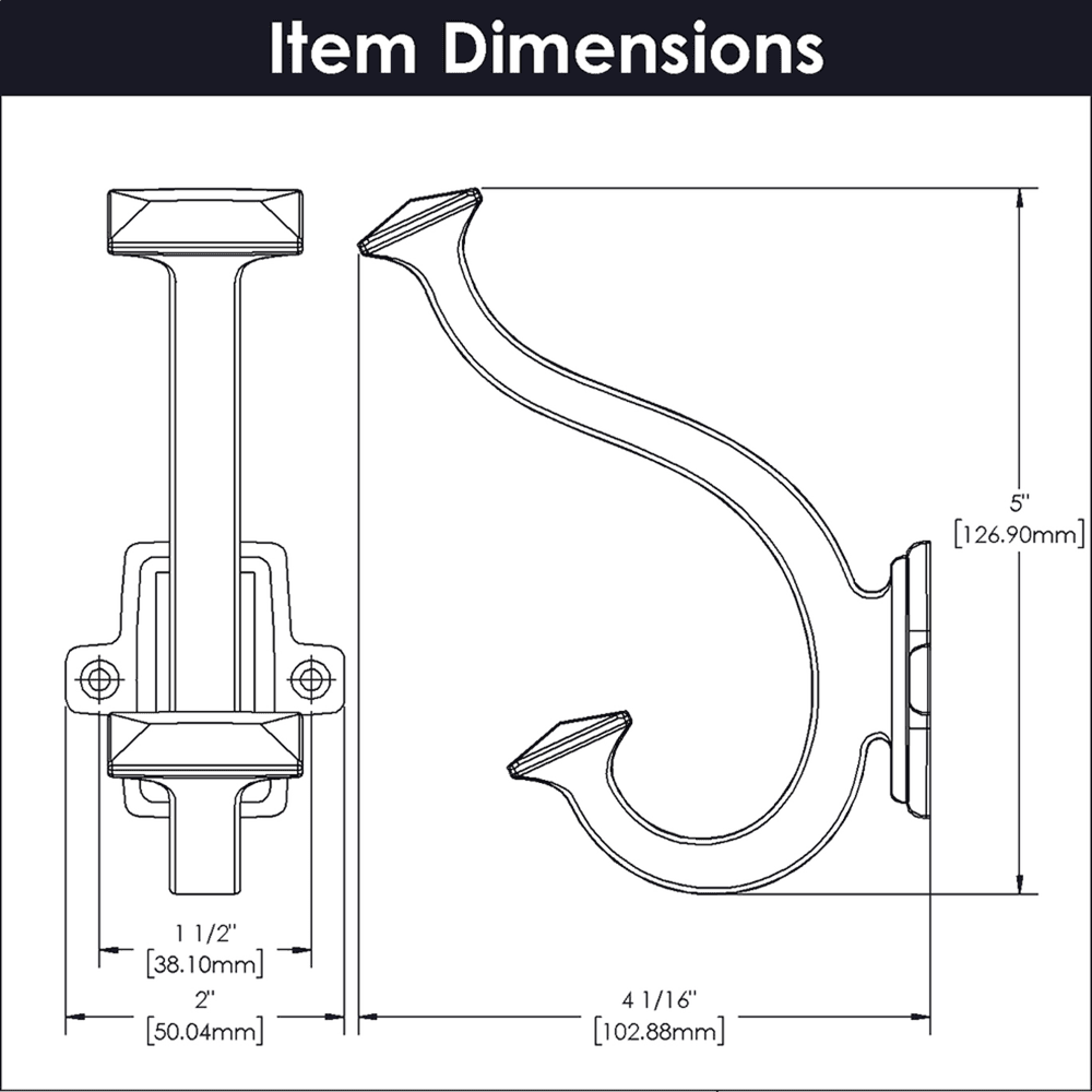 5" Bungalow Signature Cabinet Hook, Matte Black Alt 1 - Image
