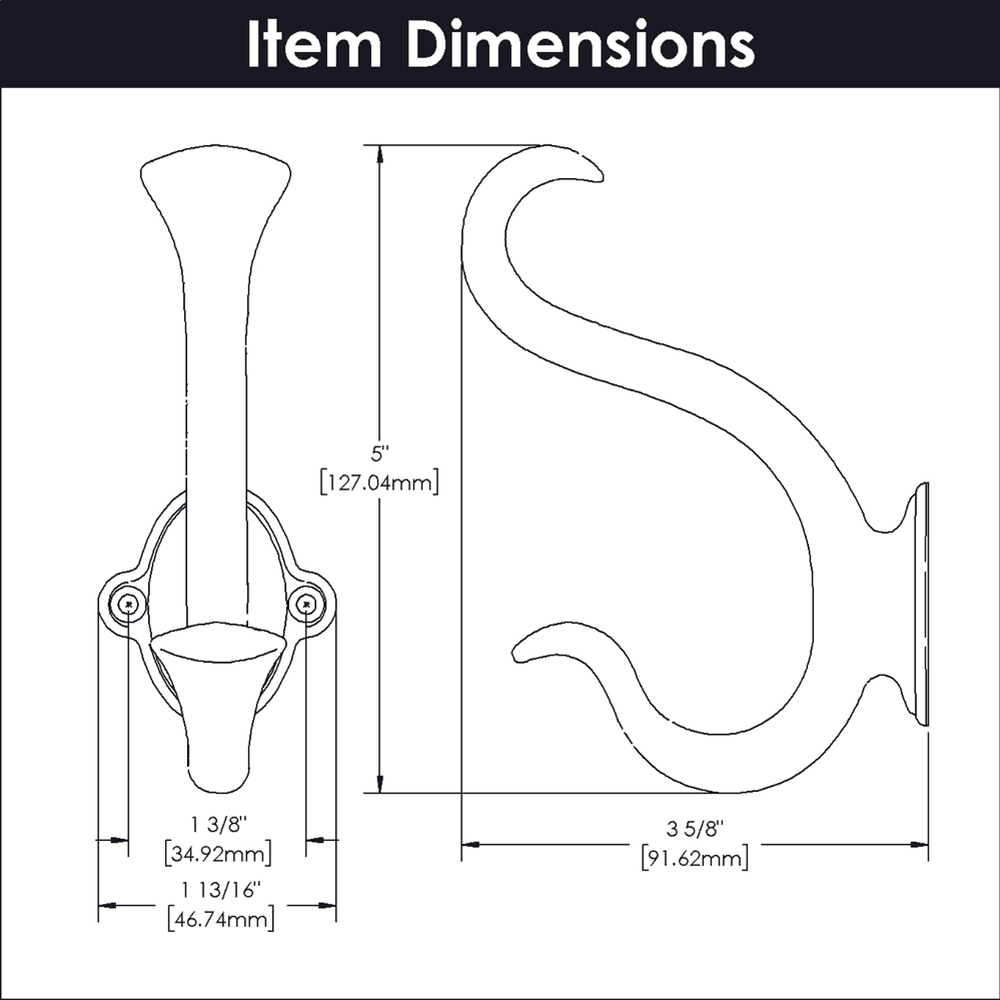 5-1/16" Craftsman Signature Cabinet Hook, Black Iron (Box/5) Alt 1 - Image