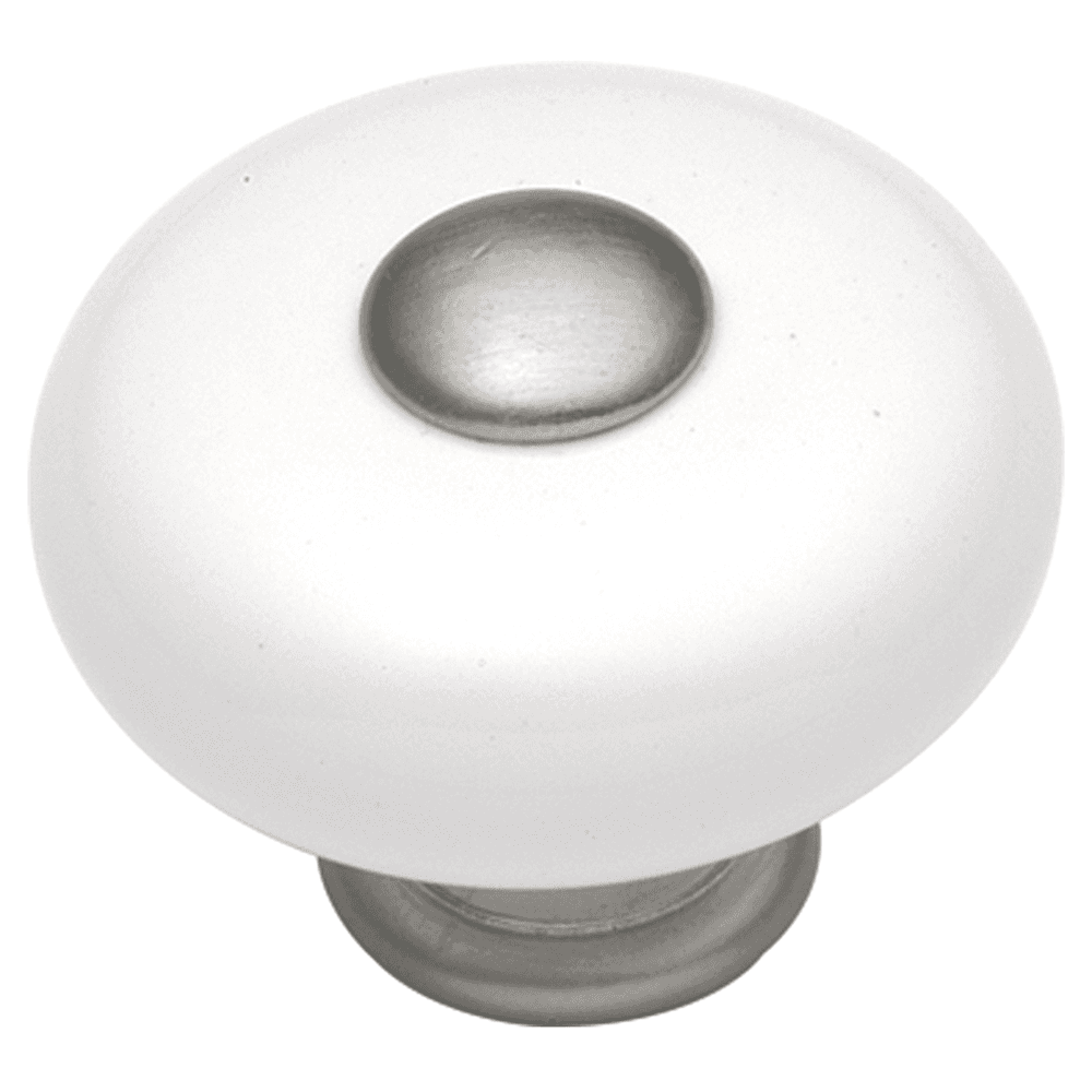 1-1/4" Tranquility Mushroom Cabinet Knob, Satin Nickel/White Main - Image