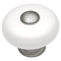 1-1/4" Tranquility Mushroom Cabinet Knob, Satin Nickel/White Main - Image