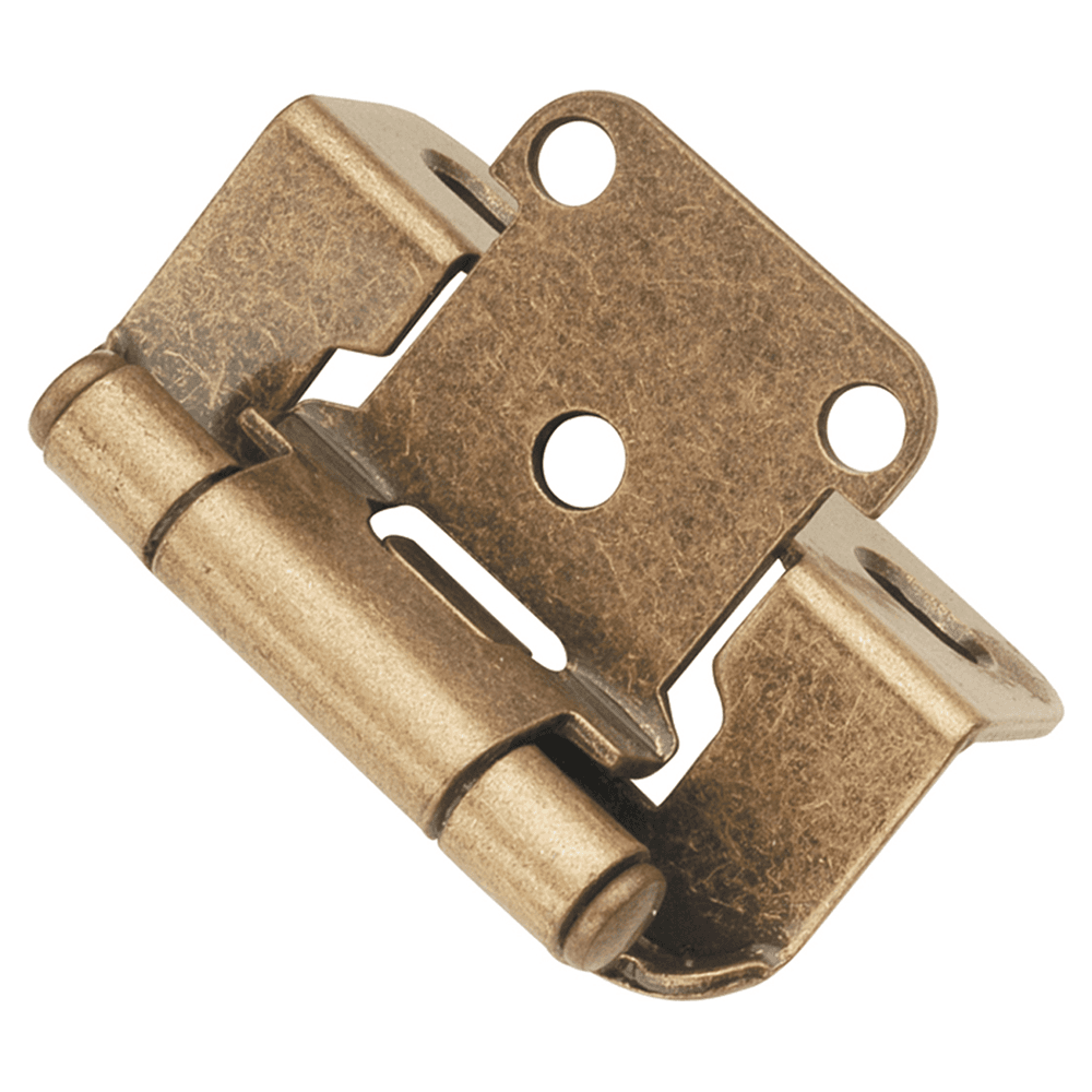 1/2" Overlay Semi-Concealed Wrap Hinge, Face Frame, Self-Close, Antique Brass Main - Image