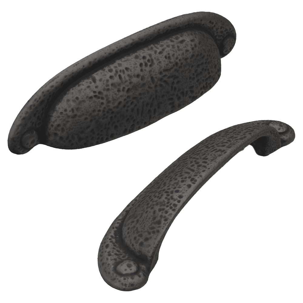 3" Refined Rustic Cup Pull, Black Iron Main - Image