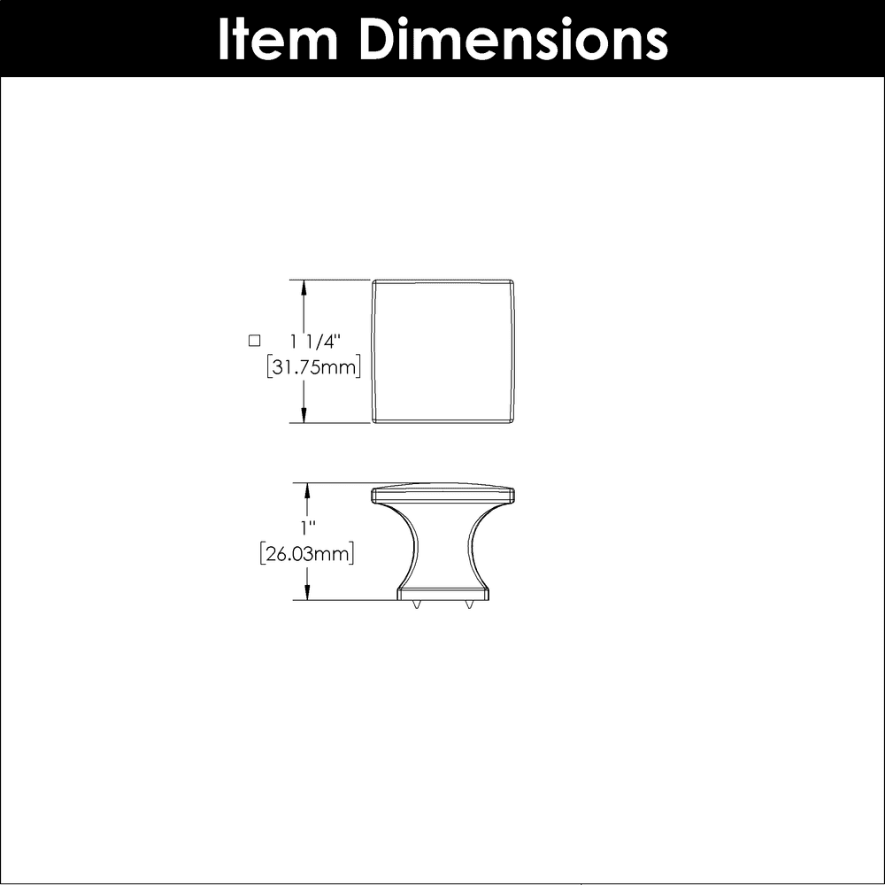 1-1/4" Studio Square Cabinet Knob, Brushed Golden Brass (Box/10) Alt 1 - Image